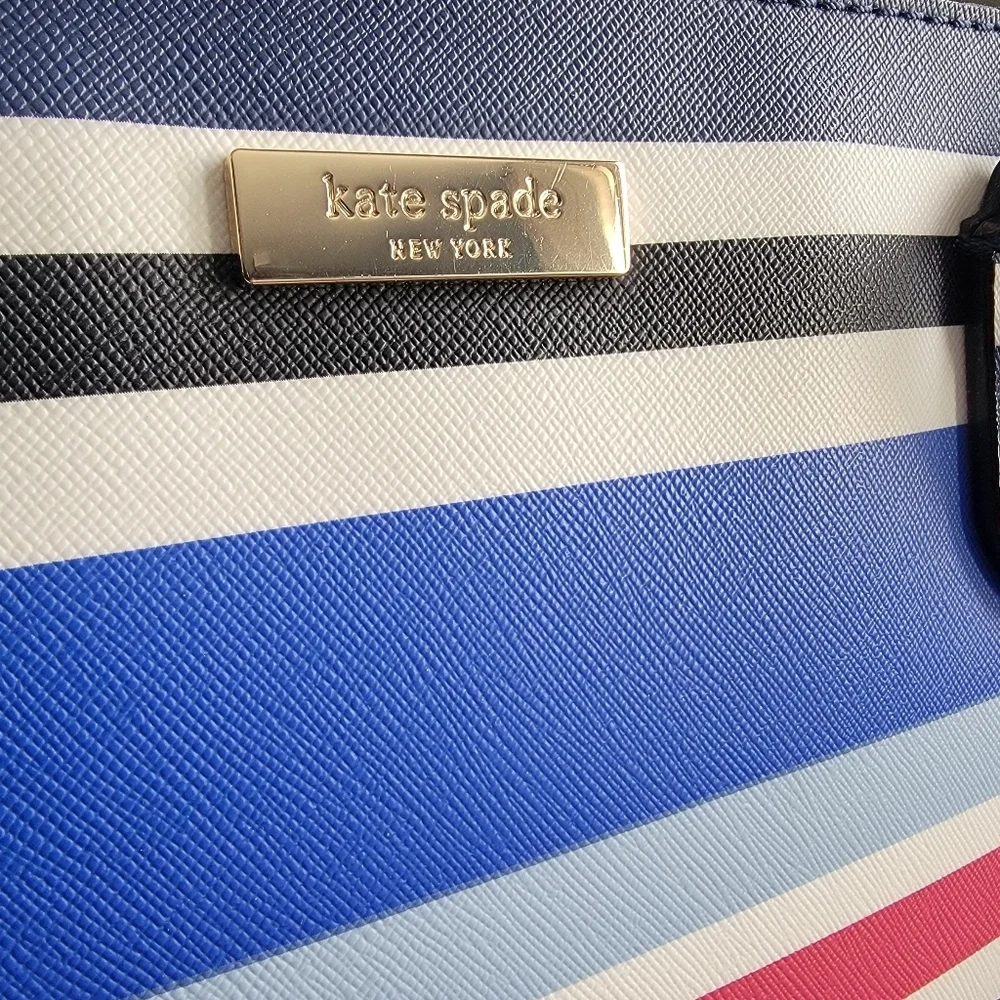 Kate Spade WKRU4294 Nautical Stripe Blue White Red PVC Tote Bag
